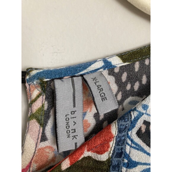 BL-NK London Printed Blouse XL Blue Floral Long Sleeve Viscose - Picture 5 of 10